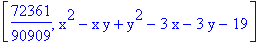 [72361/90909, x^2-x*y+y^2-3*x-3*y-19]